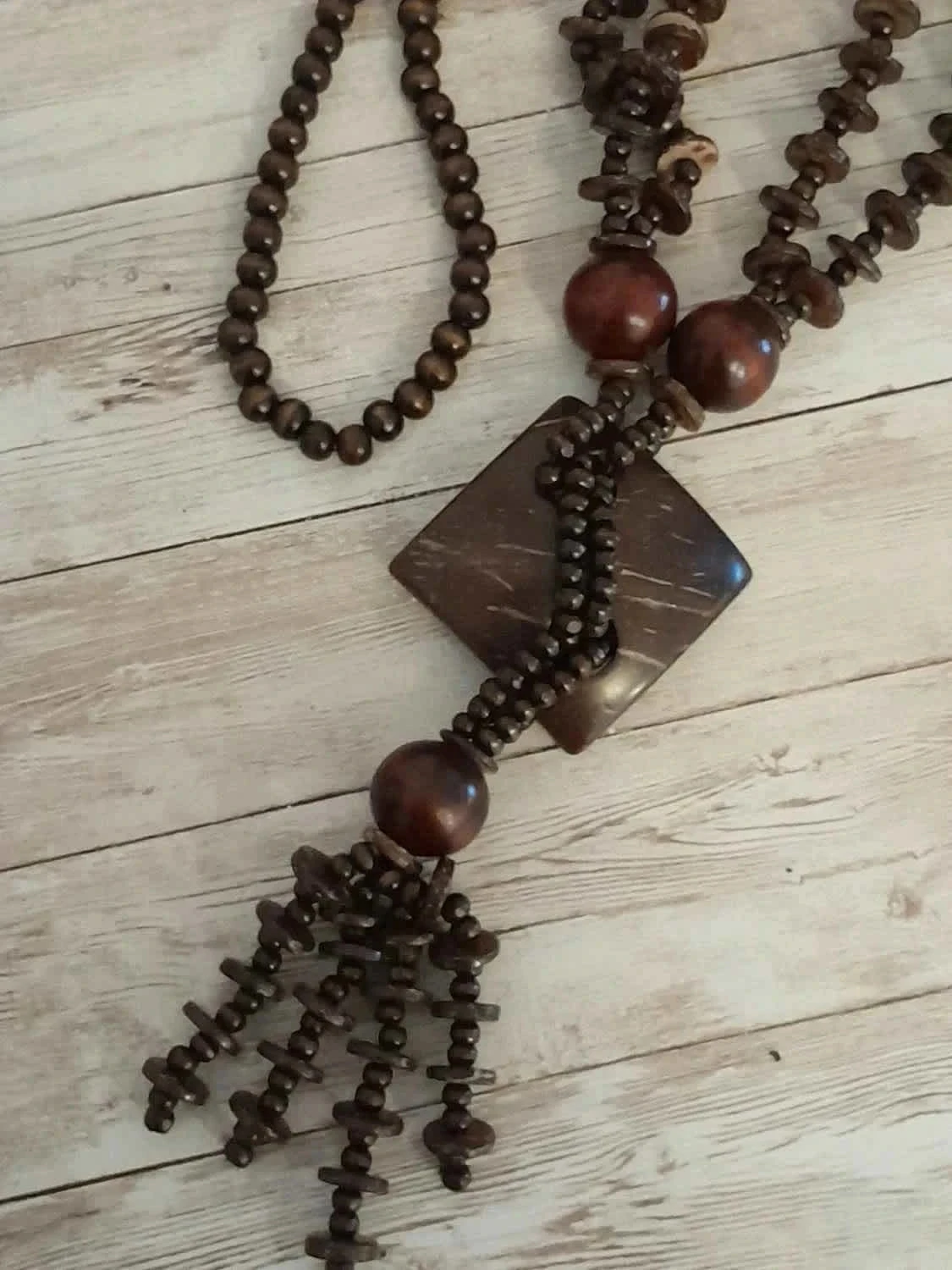 Dark Brown Bohemian Style Wooden Necklace – photo 2
